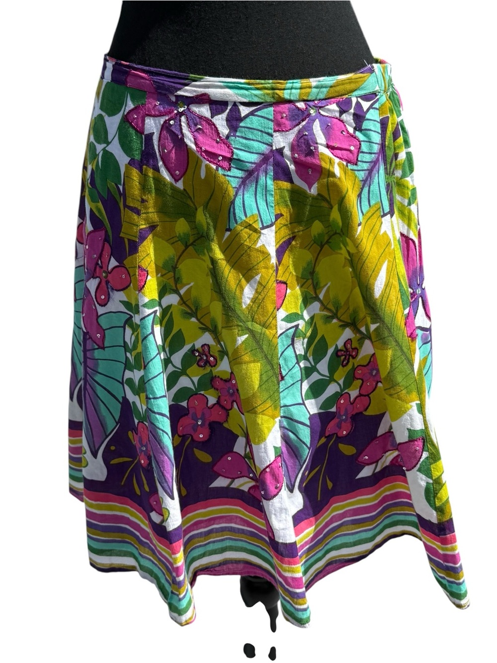 Tropical Floral Maxi Skirt in Green, Purple & Pink